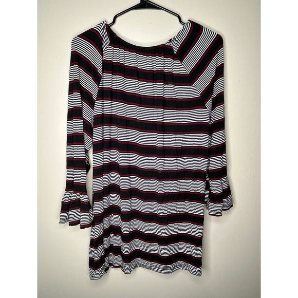 Women’s 1X Croft & barrow black red white striped off shoulder shirt blouse - Picture 3 of 3